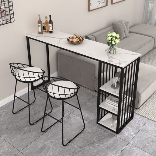 홈바테이블 높은테이블 2인용식탁 거실 입식테이블 의자 미포함, 블랙 선반화이트보드