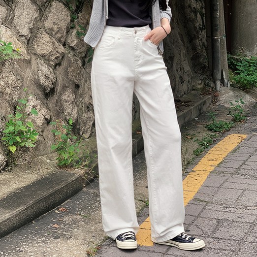 니썸 여성용 롱숏 투게더 워싱 세미 와이드 데님 팬츠