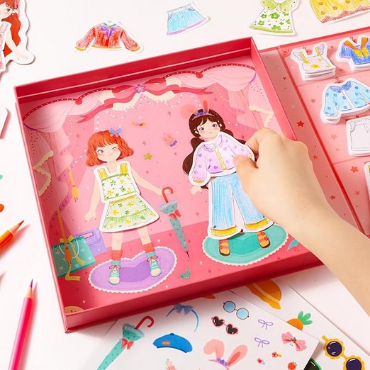 KC어린이안전인증 쏠앤샘 붙였다 떼었다 드레스업 옷입히기 종이인형 색칠놀이 스티커 코디북, 드레스업 핑크, 1개