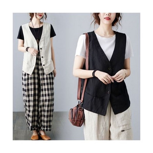 은창페이크 포켓 린넨 혼방 조끼 여름 베스트 봄 가을 겨울 아우터 잠바 점퍼 여성 후드 외투 루즈핏 Araium