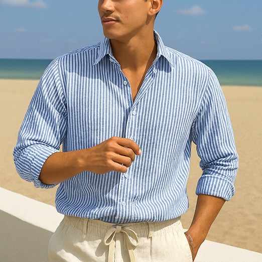 본톰 남성 블루 에어스트라이프 남방 셔츠