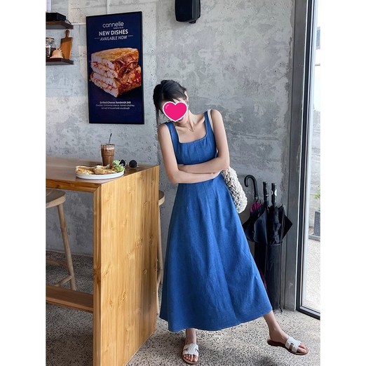 여성 데일리 캐주얼 민소매 휴양지룩 A라인 롱 원피스