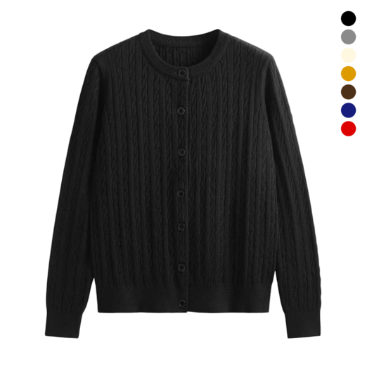 하바우 여성 케이블버튼 베이직 꽈배기 라운드넥 니트 가디건