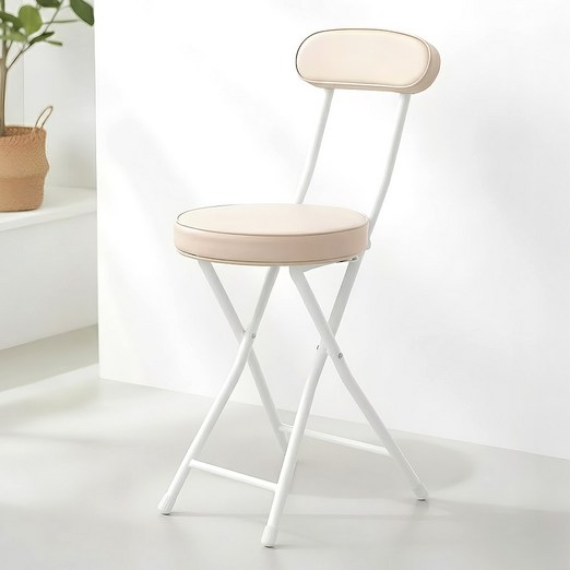 벨라까사 접이식 쿠션 등받이 화장대 간이 의자, 아이보리