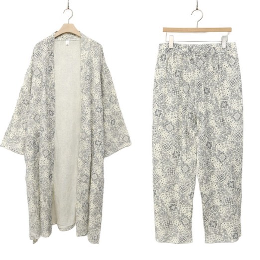 남녀공용 순면 이중지 로브가운 상하세트 샤워가운 커플홈웨어, 1세트, 페이즐리네이비 XL