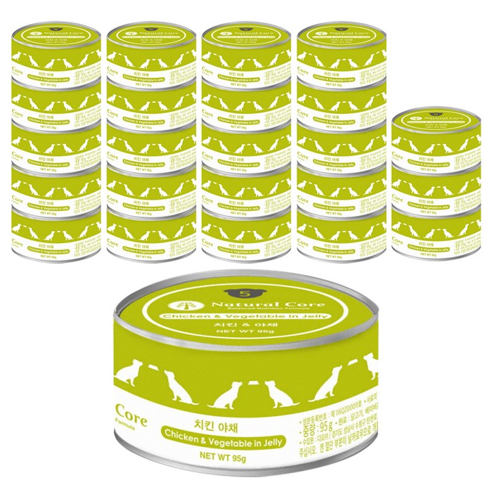 네츄럴코어 강아지 간식 캔, 혼합맛치킨야채, 95g, 24개