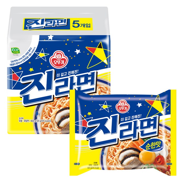 오뚜기 진라면 순한맛 120g 5개입 봉지라면