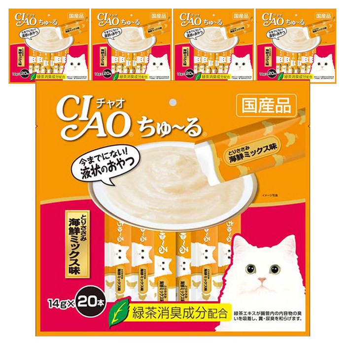 챠오츄르 고양이 짜먹는 간식, 혼합맛닭가슴살해산물, 14g, 100개