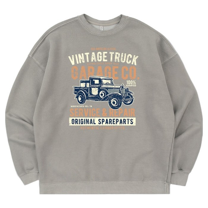 일루소 600G 피그먼트 빈티지트럭 맨투맨