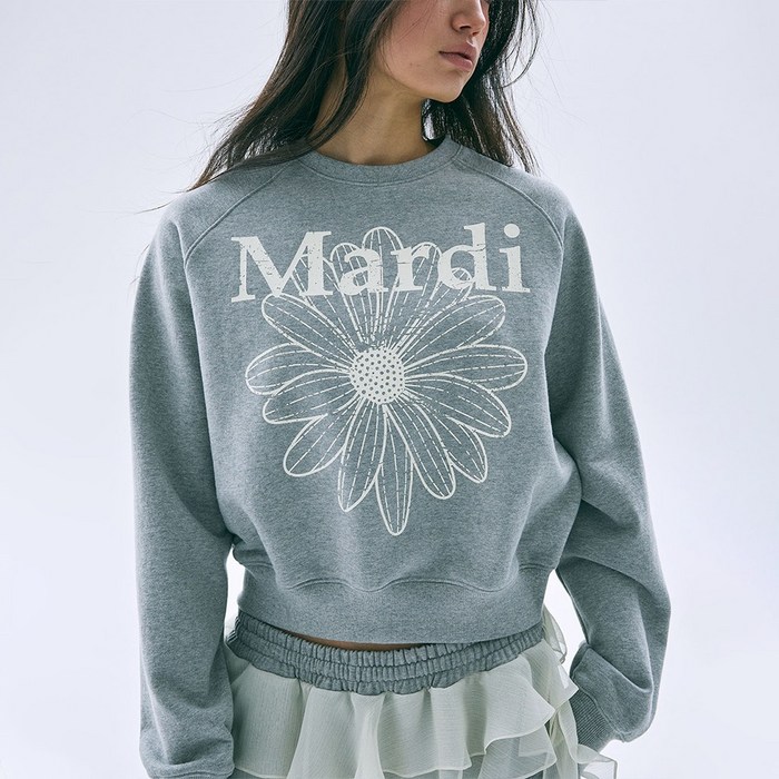 마르디메크르디 SWEATSHIRT RAGLAN FLOWERMARDI CRACKEDGREY IVORYFREE