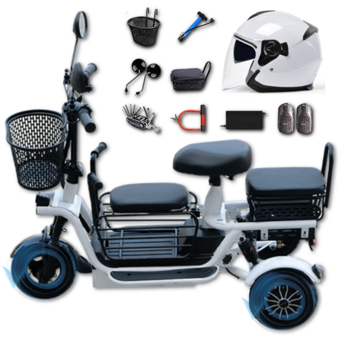 바이크TRA 안전한 세발 전기 자전거 삼륜 전동 어르신 여성용 남녀공용 접이식 짐받이, TRA화이트, 스틸