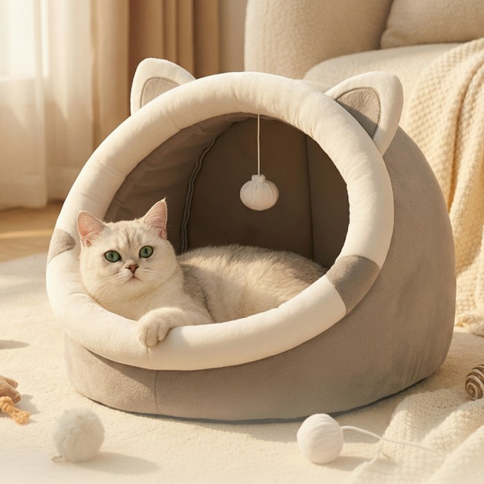 캣박스 반려동물 고양이 쿠션 숨숨집 침대 수면 쿠션, 1개, 그레이
