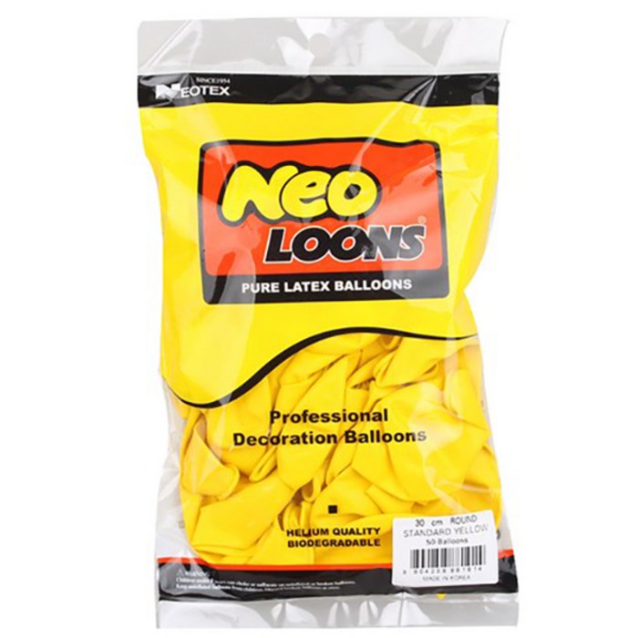네오룬스 30 cm 라운드풍선, STANDARD 옐로우, 100개