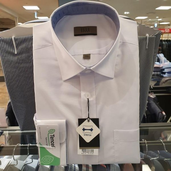 [엘르옴므] 엘르셔츠 구김적고 스판있는 모달 원단 기본 흰색 일반핏 와이셔츠 ERNFR88