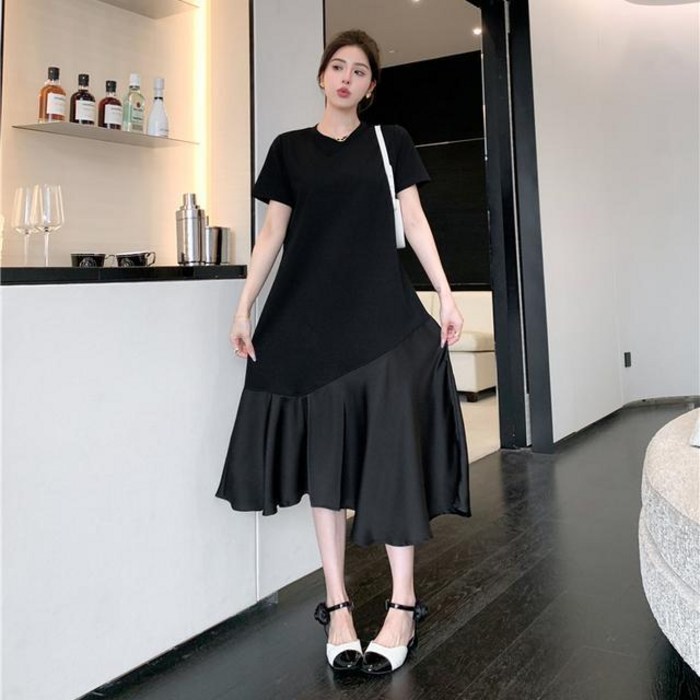 하이마이 여름 빅사이즈 여성 반팔 심플 슬림핏  언발 원피스