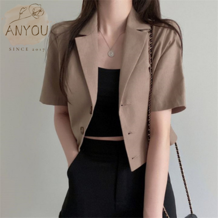 ANYOU 여성 여름 반팔 정장 코트 캐주얼 키작녀 양복 상의