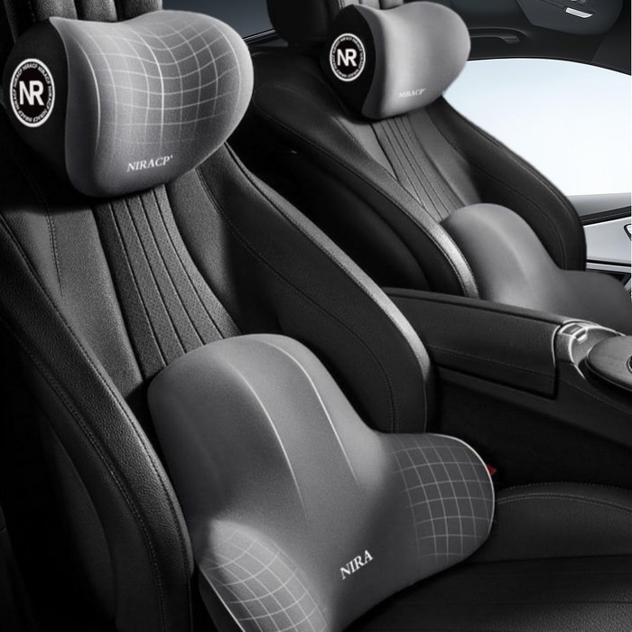 로엘카스튜디오 프리미엄 메모리폼 차량용 목 허리 쿠션 세트, 1세트, 그레이