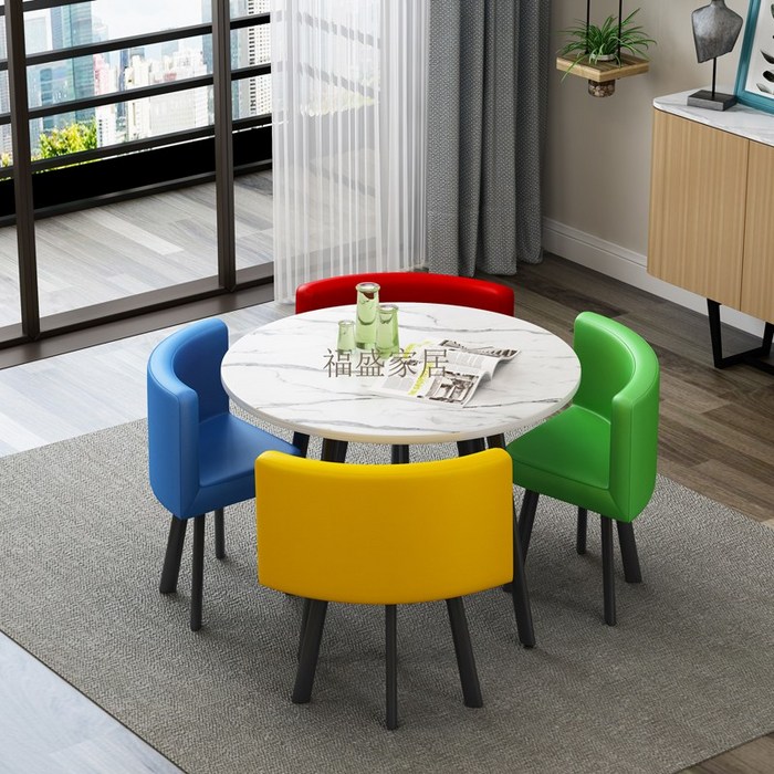북유럽 라운지 식탁 의자카페사무실회의실 4인용 테이블 세트, 화이트 테이블4색 체어