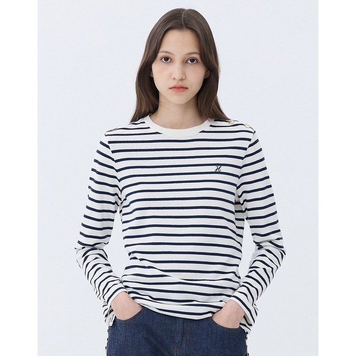24SS 역시즌특가BEST면100스테디셀러네이비 스트라이프 면 긴팔티셔츠 WSTS4AC12N2 24SS 역시즌특가BEST면100스테디셀러네이비 스트라이프 면 긴팔티셔츠 WSTS4AC12N2