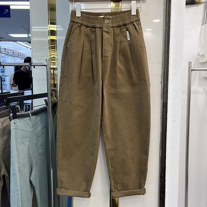 남녀공용 순면 셔링 밴딩 카고 배기 팬츠 루즈핏 일자 바지 봄가을