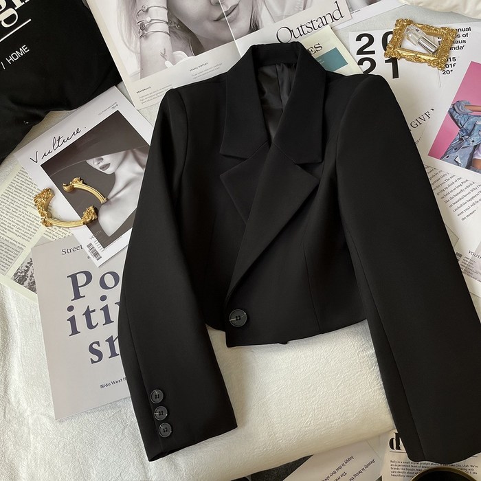 안녕릴리 여성 사마 원버튼 세미 크롭 캐주얼 정장 자켓