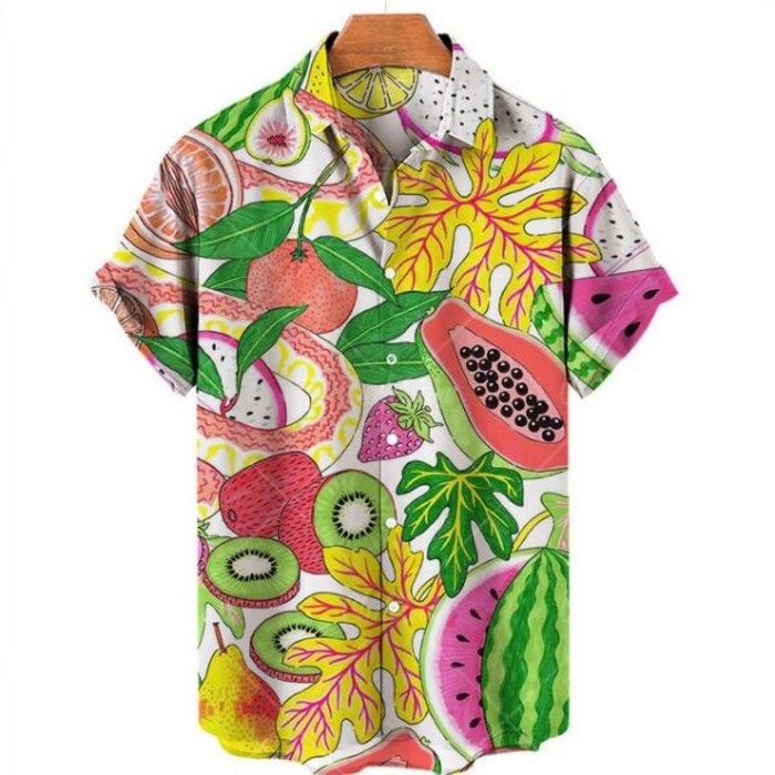 바캉스 남방 여름 셔츠 남성 남자 조폭 꽃무늬 하와이안 20 하와이 비치 해변 꽃 과일 프린트 탑 캐주얼 반소매 휴가 패션 플러스 빅사이즈