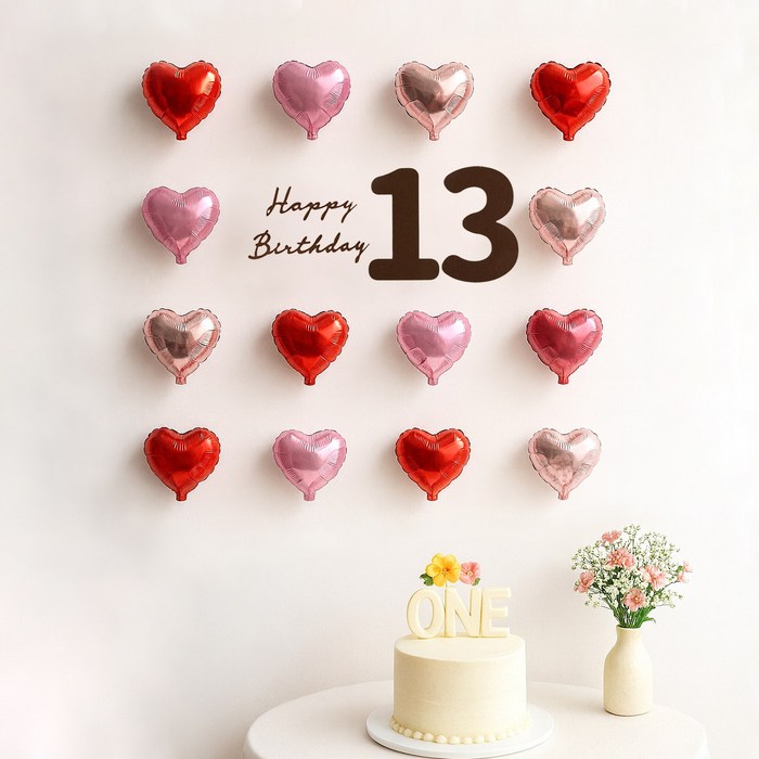 해피제이니 펠트 생일레터링 미니하트 풍선 20개 생일 파티용품 세트, 1세트, 레드 13번