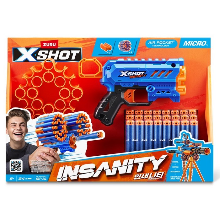 엑스샷 아동용 인새니티 마이크로 24 스펀지 다트 장난감 총