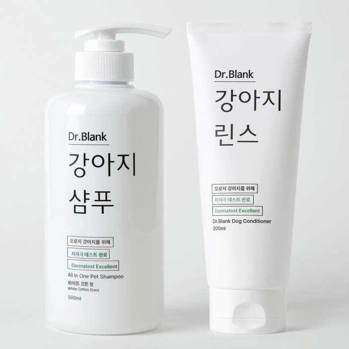 닥터블랭크 강아지 저자극 샴푸 화이트코튼향 500ml  린스 트리트먼트 200ml 세트, 1세트
