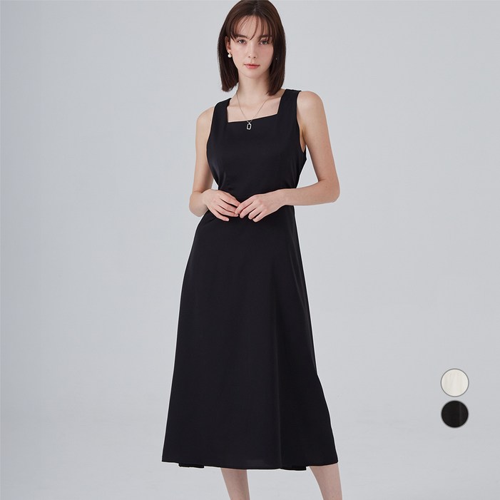 ELLE PARIS 여성용 스퀘어넥 플레어 나시 원피스