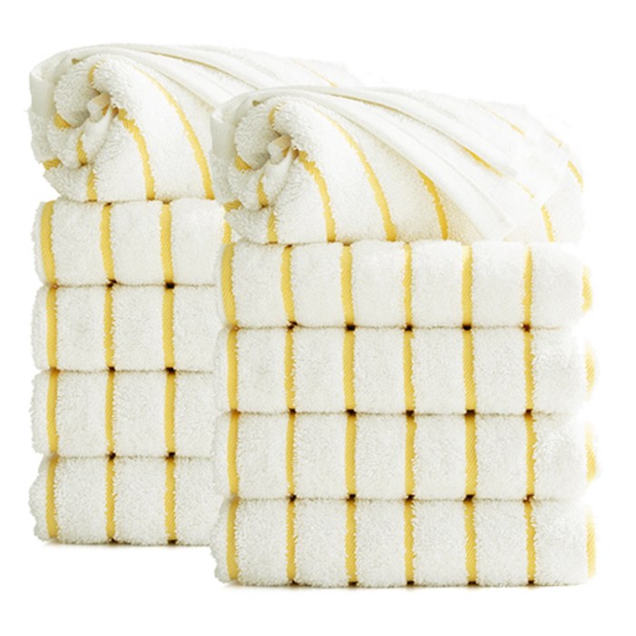 타월톡톡 무형광 시크라인 스트라이프 호텔수건 190g 코마사, 옐로우, 10개