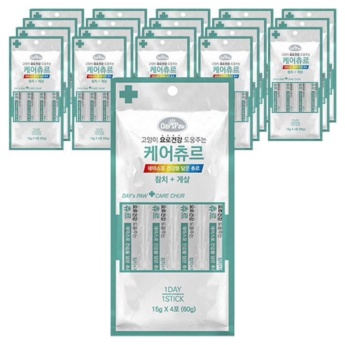 데이스포 고양이 요로건강 도움주는 케어 짜먹는 간식, 참치  게살 혼합맛, 60g, 20개