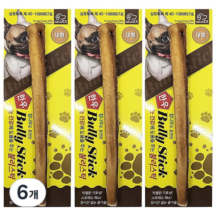 네츄럴이엑스 한우 불리스틱 강아지간식 대형, 소, 15g, 6개