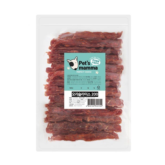펫츠맘마 강아지 수제간식 슬라이스 200g, 오리, 1개 펫츠맘마 강아지 수제간식 슬라이스 200g, 오리, 1개