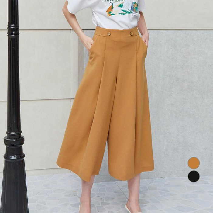 더아이잗 여성용 버튼 장식 스티치 와이드 팬츠 IN7A0SL23