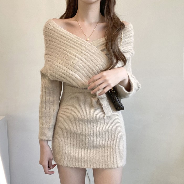 비비에모 르블랑 벨트 포인트 니트 랩 원피스 12056