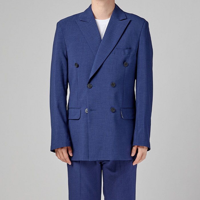 카포넬 남성용 린넨 데일리 플랩포켓 더블 자켓  바지 정장 세트 CU3002