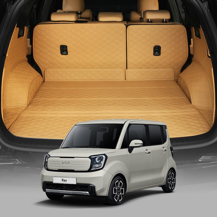 디테일링 우븐블럭 프리미엄 풀커버 트렁크매트  킥매트  가죽 보호제 세트, 새들브라운  아이보리, 더 뉴 레이TAM 스탠다드 등급, 벤 호환X