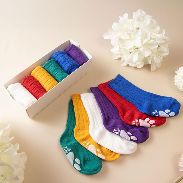 하이베이비키즈 유아용 파스텔 롱골지 비비드 양말 6켤레 + 선물포장 세트