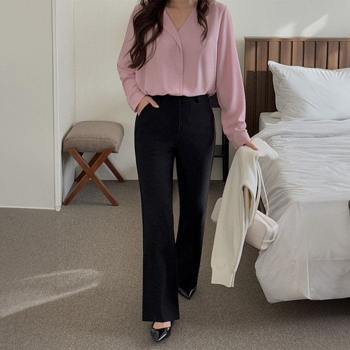 이블렛 여성용 롱미들숏 기장 디베뉴 세미 부츠컷 슬랙스