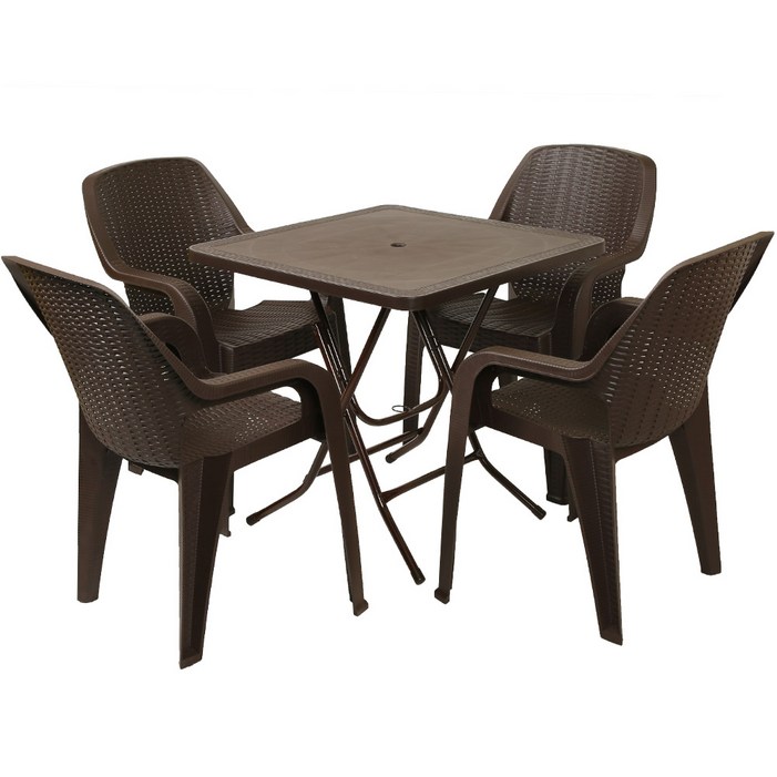 지오리빙 플라스틱 테이블 라탄팔걸이 의자 세트 야외테이블세트