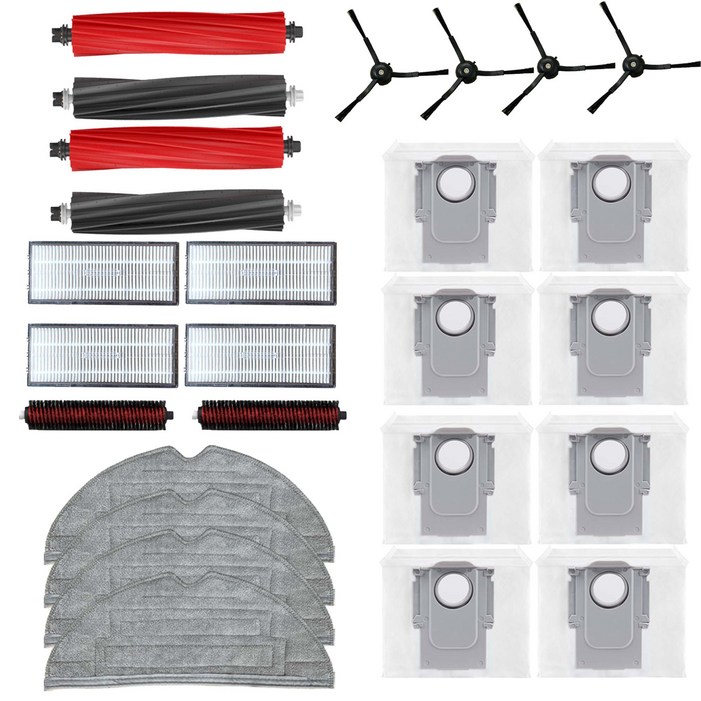 호환 로보락 S8 Pro ULTRA 소모품 먼지 필터 메인브러쉬 물걸레 리필 세척브러쉬 사이드브러쉬 먼지봉투 6종 풀 세트, S8 Pro ULTRA, 24개