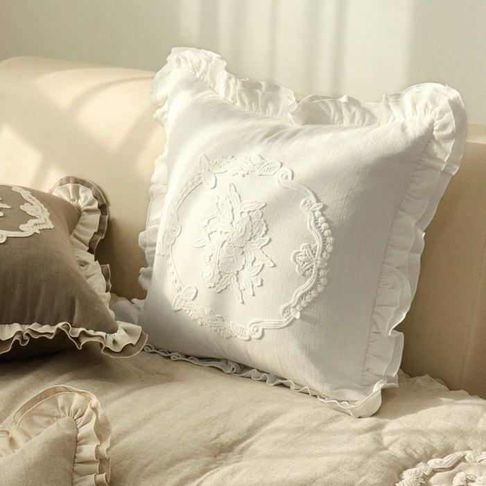 모디 고급 린넨 쿠션겸 방석, 화이트