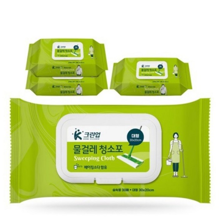 크린업 물걸레 청소포 대형 30매, 4개