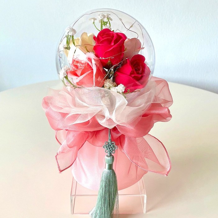 로맨틱앤 풍선꽃다발 카네이션 장미 꽃다발 LED 아크릴 꽃풍선 화환