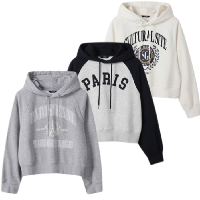 탑텐 여성 플리스 그래픽 맨투맨 후드티 국내매장