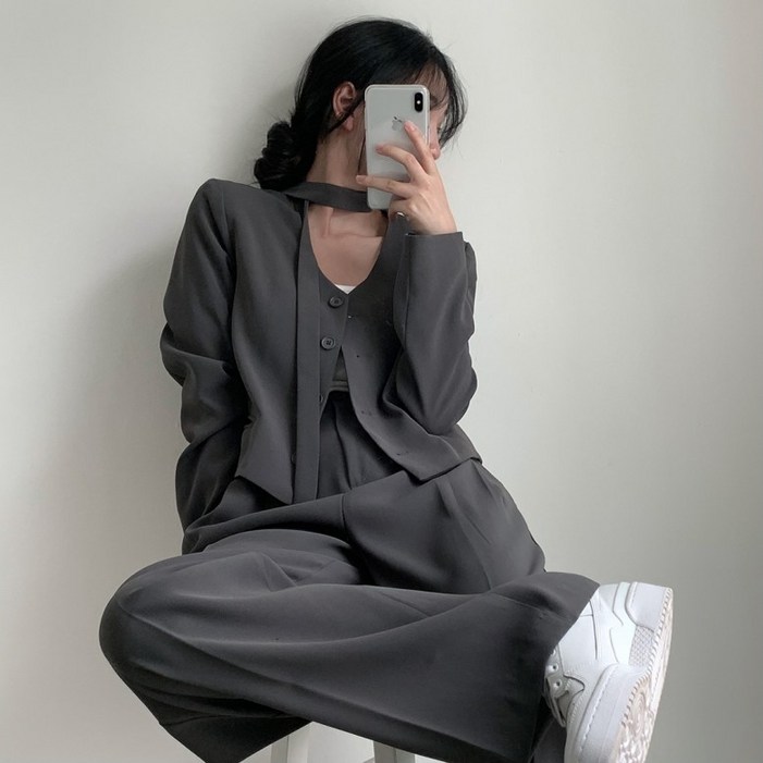 시크힐즈 벨라 스카프 브이넥 정장 자켓 + 바지 세트 12258