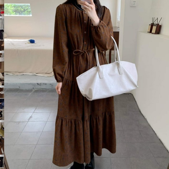 오나스타일 메이플로리 잔골덴 플라워 원피스 잔꽃 플라워 롱원피스