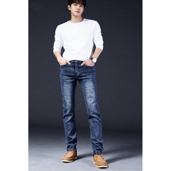 메페니 남성용 데일리 베이직 스트레이트 데님 사계절 팬츠