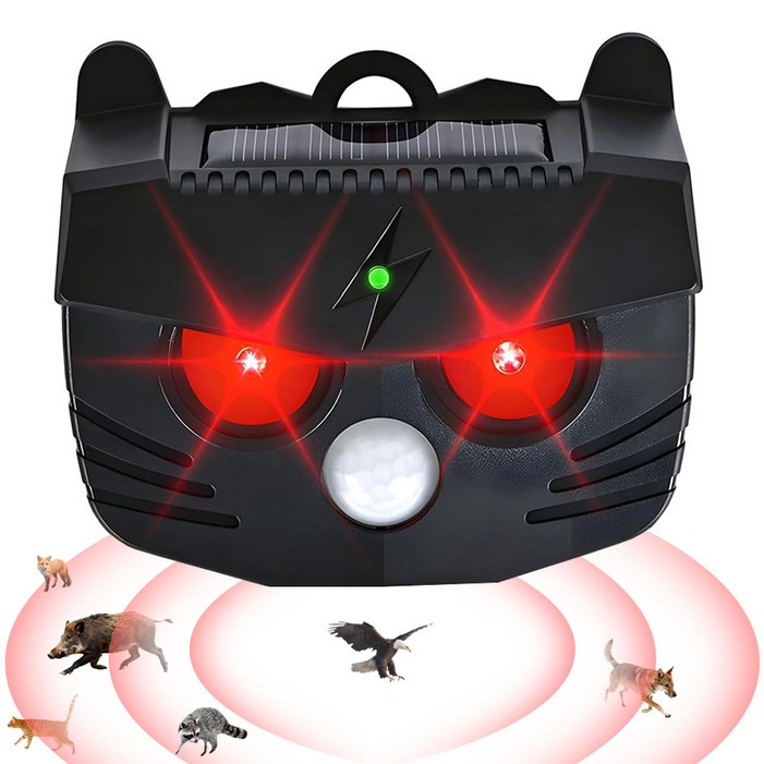 야생동물 퇴치기 강력 3in1 태양광 퇴치기 강력초음파 조류 뱀 쥐 멧돼지 고라니 유해동물 적외선 퇴치기 LED 경보음, HT7219블랙